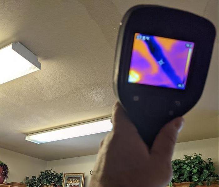 Thermal camera showing wet kitchen ceiling