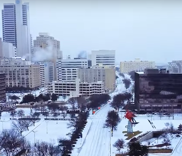 Downtown Dallas covered in snow